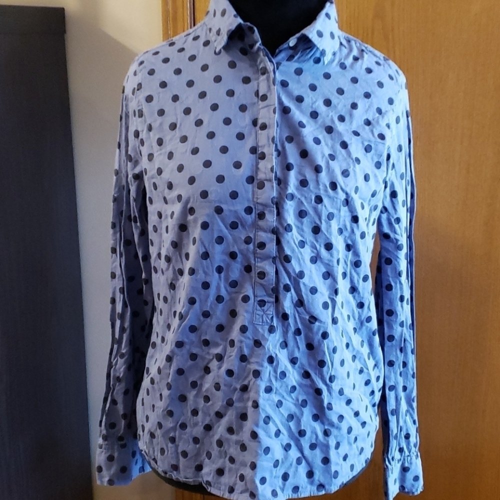 J crew blue on blue big polka dot 3/4 button shirt